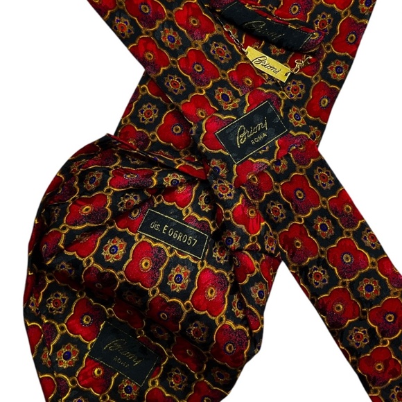 BRIONI Black/Burgundy Geometric Silk LUXURY Tie HANDMADE ITALY - Picture 4 of 7